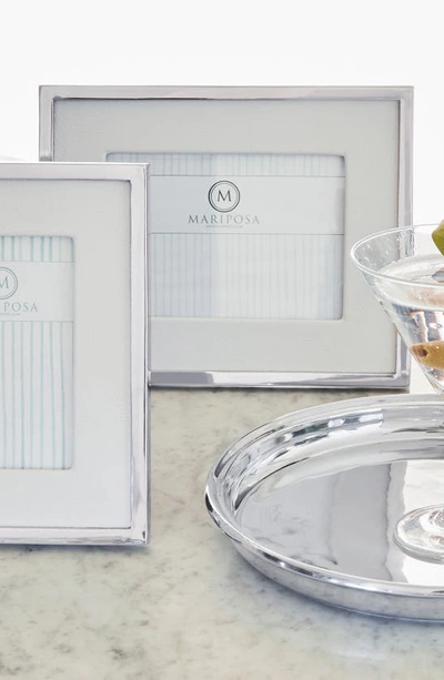 Mariposa White Leather Photo Frame With Metal Border, 5" X 7" In White