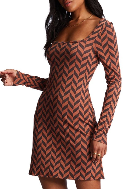 Shop Billabong Still Your Girl Chevron Long Sleeve Minidress In Brick