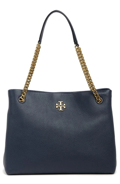 Tory Burch kira leather tote royal navy grained leather snap