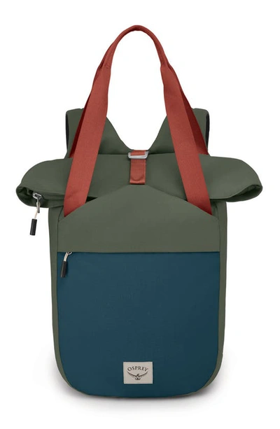 Shop Osprey Arcane™ Recycled Polyester Hybrid Tote Pack In Haybale Green/ Stargazer Blue