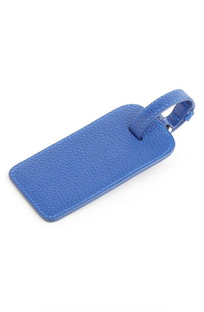 Royce New York Personalized Leather Luggage Tag In Blue Silver Foil