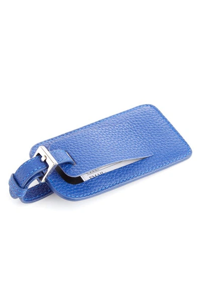 Royce New York Personalized Leather Luggage Tag In Blue Silver Foil