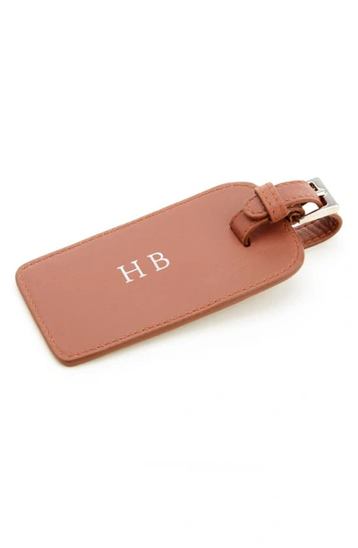 Shop Royce New York Personalized Leather Luggage Tag In Tan- Silver Foil