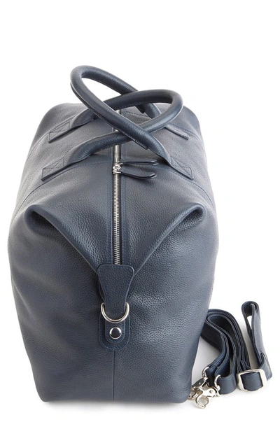 Royce New York Personalized Medium Executive Leather Duffel Bag In Navy Blue - Silver Foil