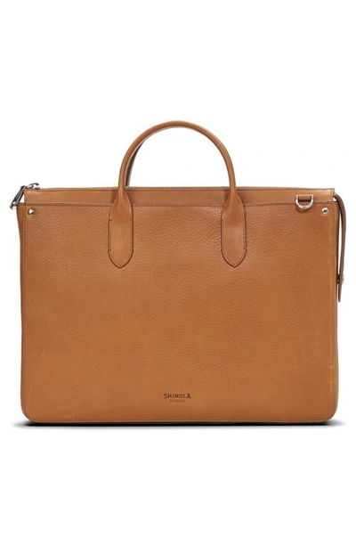 Shop Shinola The Slim Traveler Leather Briefcase In Tan