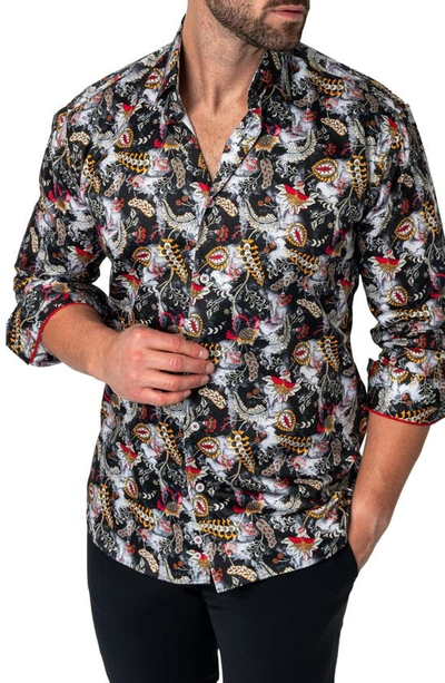 Shop Maceoo Fibonacci Fairytale Regular Fit Cotton Button-up Shirt In Black