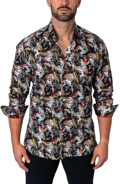 Shop Maceoo Fibonacci Fairytale Regular Fit Cotton Button-up Shirt In Black