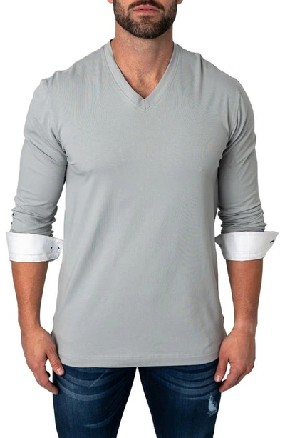 Shop Maceoo Edisonsolidmirage Grey Long Sleeve V-neck T-shirt