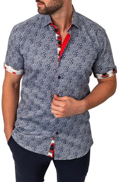 Shop Maceoo Galileo Dandelions Blue Short Sleeve Button-up Shirt