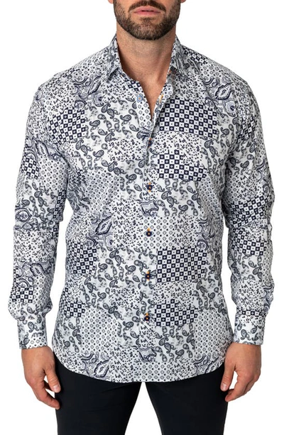 Shop Maceoo Fibonacci Patches Cotton Button-up Shirt In White