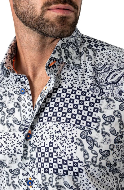 Shop Maceoo Fibonacci Patches Cotton Button-up Shirt In White