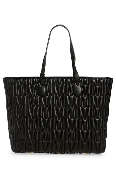 Shop Moschino M Logo Quilted Leather Tote In Fantasy Print Black