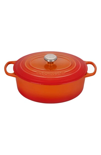 Shop Le Creuset Signature 6.75-quart Oval Enamel Cast Iron French/dutch Oven With Lid In Flame