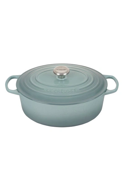 Shop Le Creuset Signature 6.75-quart Oval Enamel Cast Iron French/dutch Oven With Lid In Sea Salt