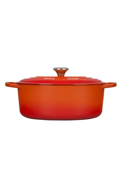 Shop Le Creuset Signature 6.75-quart Oval Enamel Cast Iron French/dutch Oven With Lid In Flame