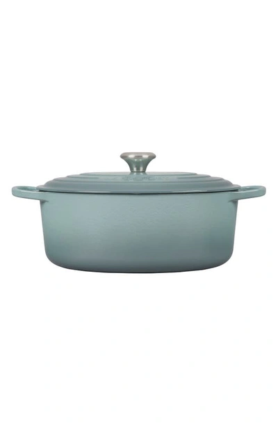 Shop Le Creuset Signature 6.75-quart Oval Enamel Cast Iron French/dutch Oven With Lid In Sea Salt