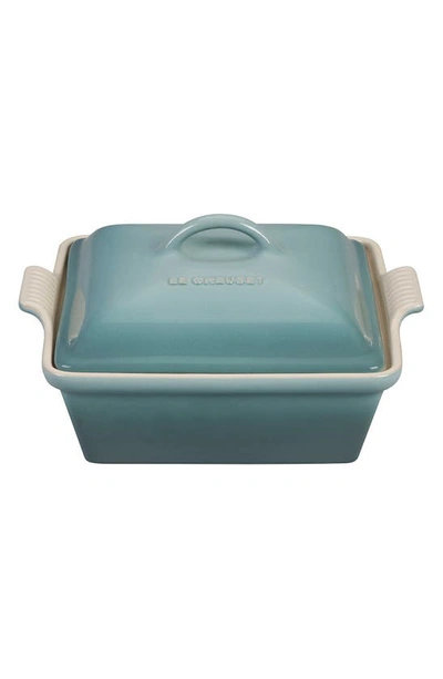 Shop Le Creuset Heritage 2 1/2 Quart Covered Square Stoneware Casserole In Sea Salt