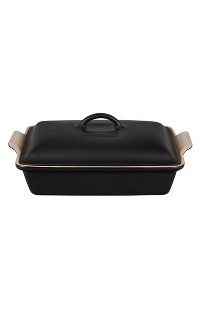 Shop Le Creuset 4 Quart Covered Rectangular Stoneware Casserole In Licorice