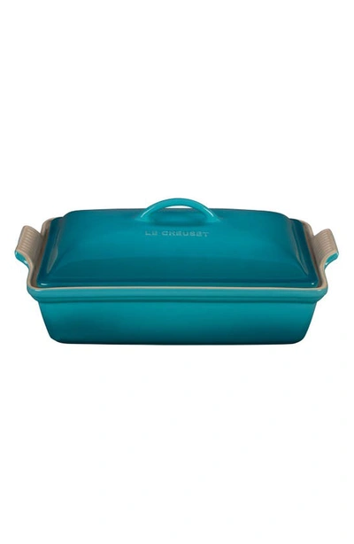 Shop Le Creuset 4-quart Rectangular Stoneware Casserole With Lid In Caribbean