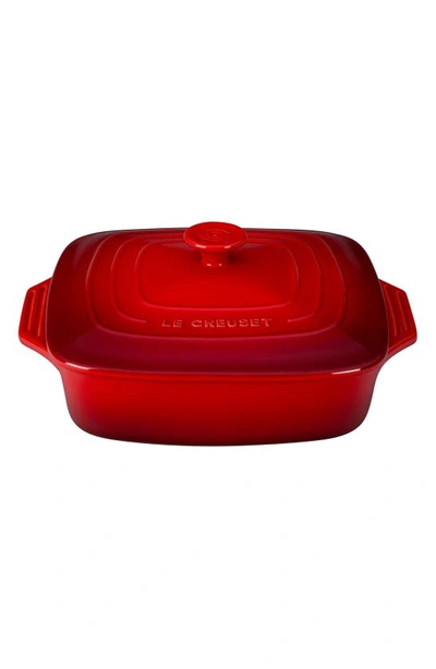 Shop Le Creuset 2 3/4 Quart Covered Square Stoneware Casserole In Cherry