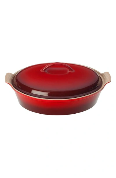 Shop Le Creuset 4 Quart Covered Oval Stoneware Casserole In Cherry