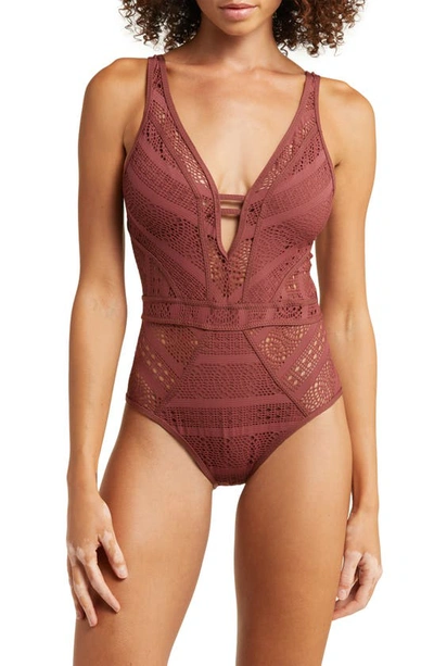 Shop Becca Colorplay Lace One-piece Swimsuit In Coconut