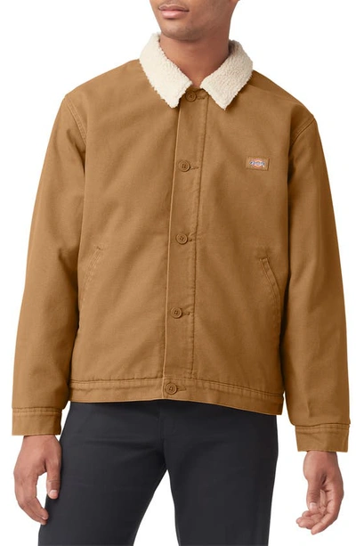 Shop Dickies Duck Canvas Fleece Lined Work Jacket In Stonewashed Brown Duck