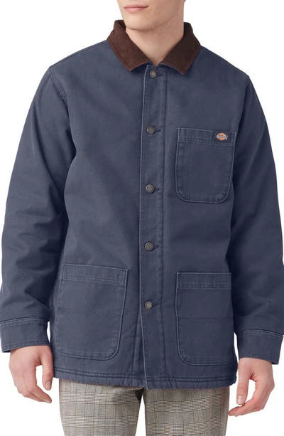 Shop Dickies Stonewashed Duck Fleece Lined Chore Coat In Stonewashed Navy