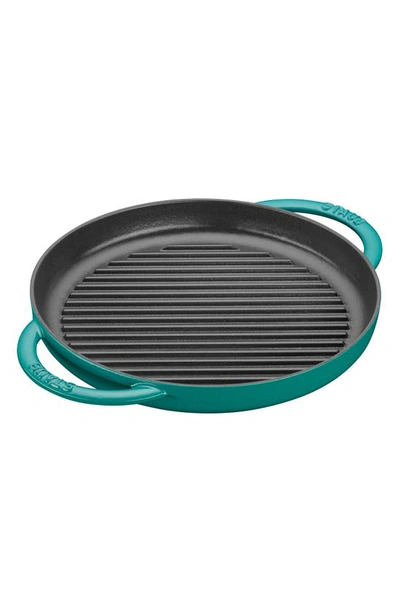 Shop Staub 10-inch Round Enameled Cast Iron Double Handle Grill Pan In Turquoise