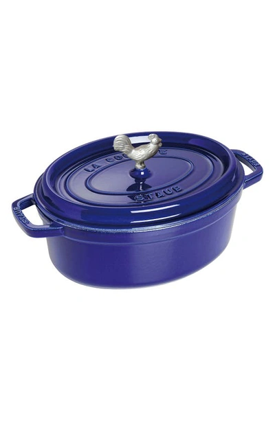 Shop Staub 5.75-quart Oval Coq Au Vin Enameled Cast Iron Dutch Oven In Dark Blue