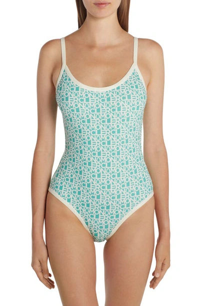 Shop Moncler Logo Print One-piece Swimsuit In Green Multi