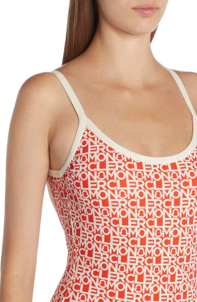 Shop Moncler Logo Print One-piece Swimsuit In Orange Multi