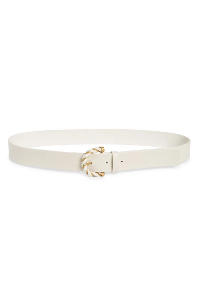 Shop Bottega Veneta Calfskin Leather Belt In White-gold