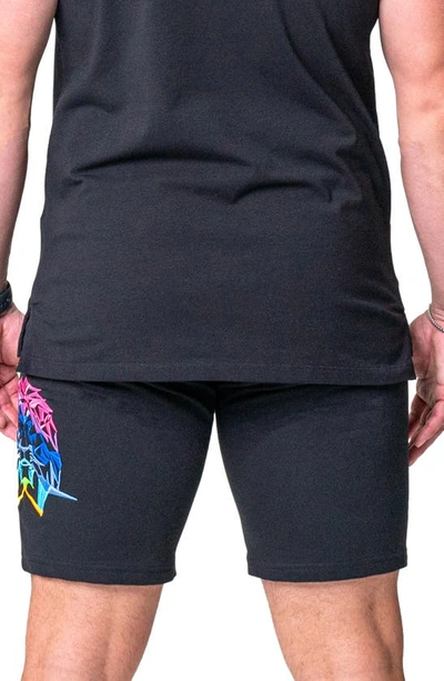 Maceoo Neon Graphic Drawstring Shorts In Black