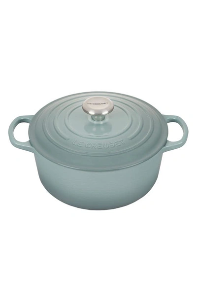 Shop Le Creuset Signature 4.5-quart Round Enamel Cast Iron Dutch Oven In Sea Salt