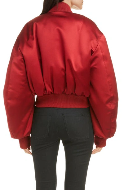 Shop Saint Laurent Silk Satin Bomber Jacket In Raspberry