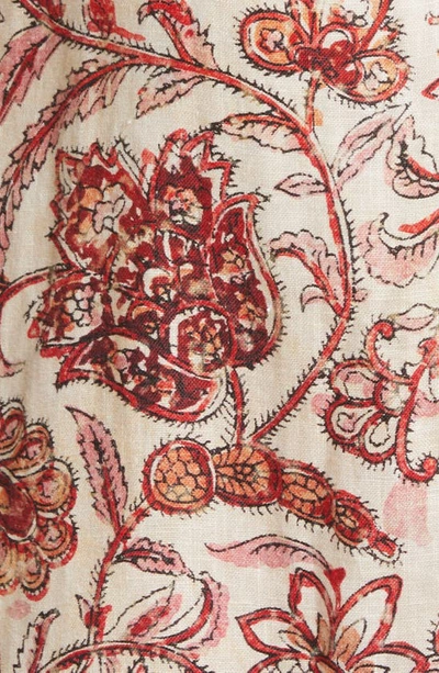 Shop Zimmermann Vitali Paisley Print Tie Waist Fringe Linen Dress In Sepia Floral