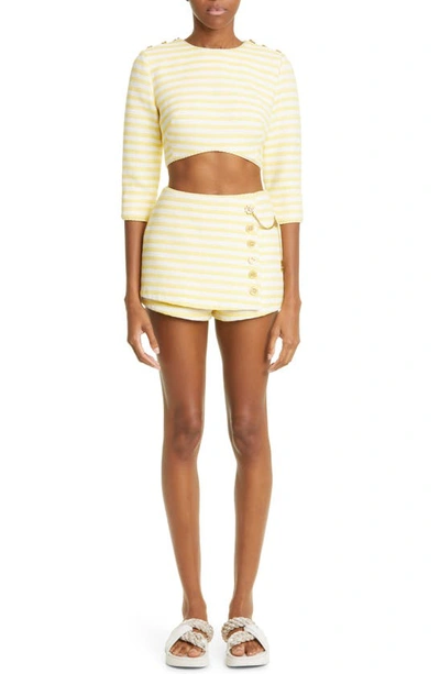 Shop Zimmermann High Tide Stripe Crop Blouse In Yellow/ Cream Stripe