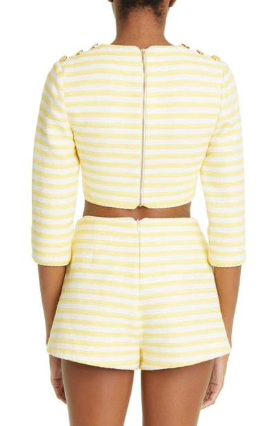 Shop Zimmermann High Tide Stripe Crop Blouse In Yellow/ Cream Stripe