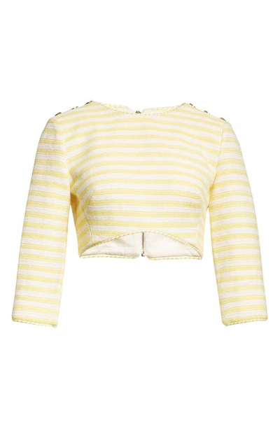 Zimmermann High Tide Cropped Button-embellished Striped Cotton-blend Top In Yellow/ Cream Stripe