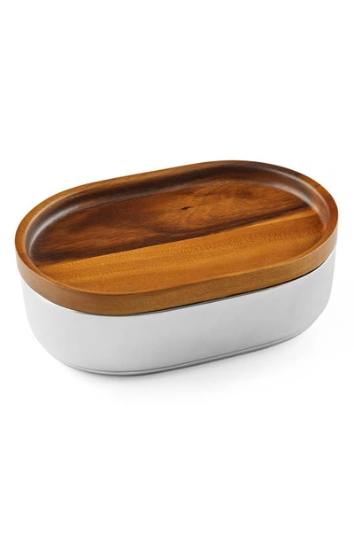 Shop Nambe Nambé Oblong Nest Bowl With Wood Lid In Brown