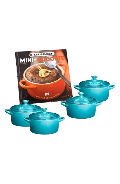 Shop Le Creuset Four Mini Cocottes With Cookbook In Caribbean