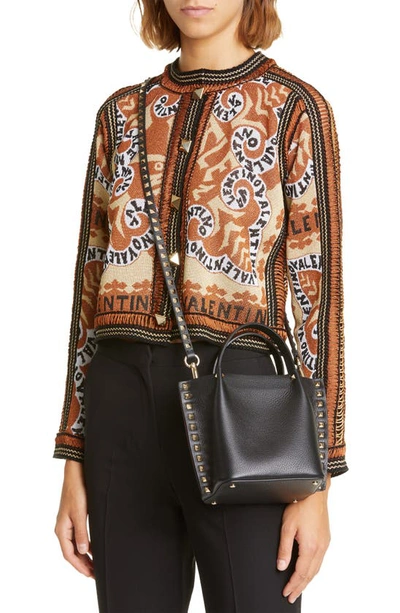 Valentino Small Rockstud Leather Tote In Black