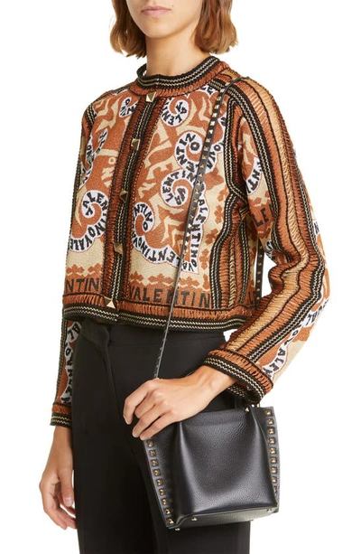 Valentino Small Rockstud Leather Tote In Black