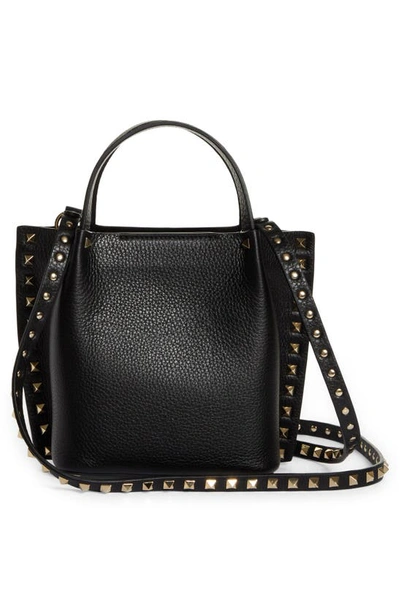 Valentino Small Rockstud Leather Tote In Black