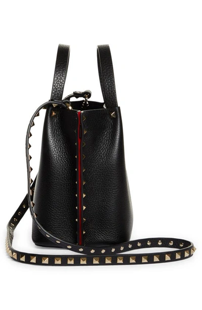 Valentino Small Rockstud Leather Tote In Black