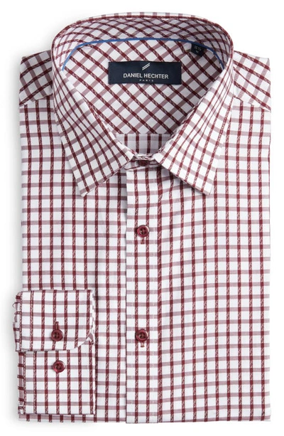 Shop Daniel Hechter Trim Fit Windowpane Check Cotton Dress Shirt In Burgundy