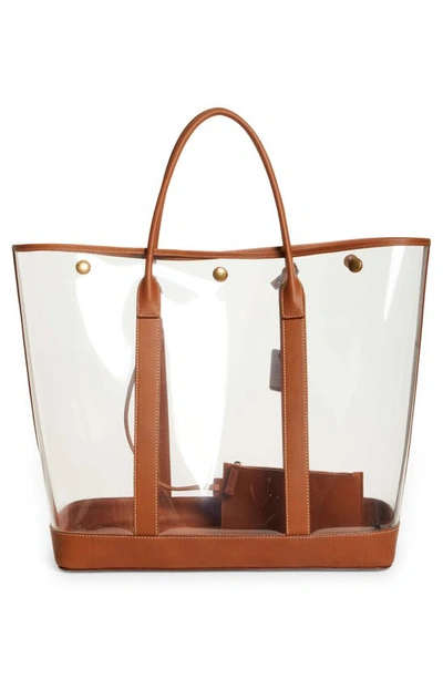 Saint Laurent Cabas Ysl Vinyl Tote Bag In Trasparente/ Brick