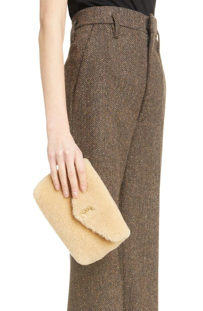 Shop Saint Laurent Small Lou Puffer Genuine Shearling Pouch In 9590 Natural Beige/ Brick