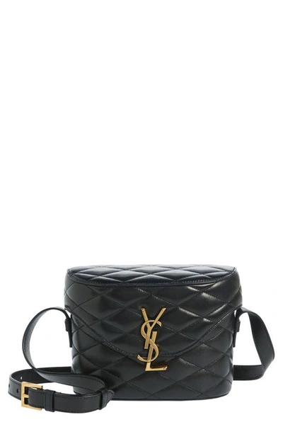 Shop Saint Laurent Logo Quilted Patent Leather Camera Crossbody Bag In Nero